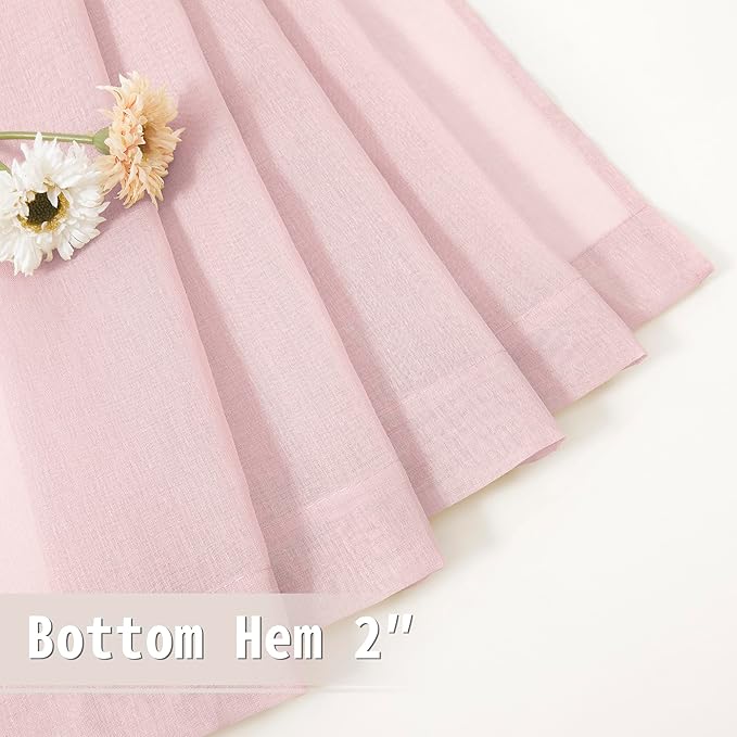 Tollpiz Small Sheer Linen Textured Curtain Sheers Doorway Light Filtering Voile French Door Rod Pocket Curtains, 25 x 40 inches Long, Pink, Set of 1 Panel