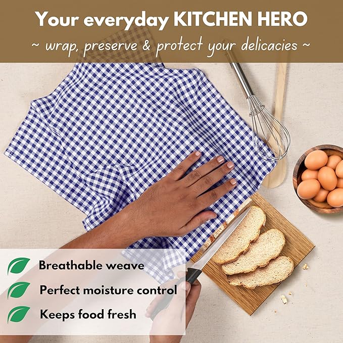 Native Fab Gingham Dish Towels 16x26 inches Set of 4 - Absorbent Washable Dishcloths, Dish Towels for Quick Drying Dishes, Kitchen Hand Towels with Hanging Loop, Blue White