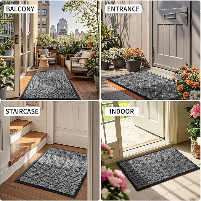 Yimobra Large Door Mat Outside Entrance 36x24, Waterproof Heavy Duty Outdoor Mats for Front Door, Non Slip Rubber Entry Mat for Garage Patio, Easy Clean, Black Grey