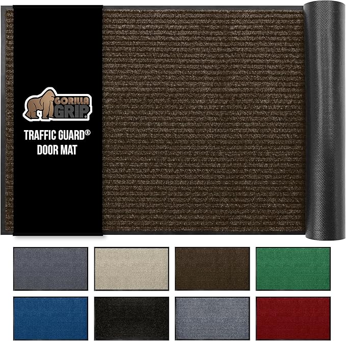 GORILLA GRIP Traffic Guard Door Mat, 72x48, Heavy Duty Welcome Mats, Commercial Office Space Doormat, Waterproof, Fade Resistant, Strong Rubber Backing, Low Profile, Shoe and Boot Scraper, Brown