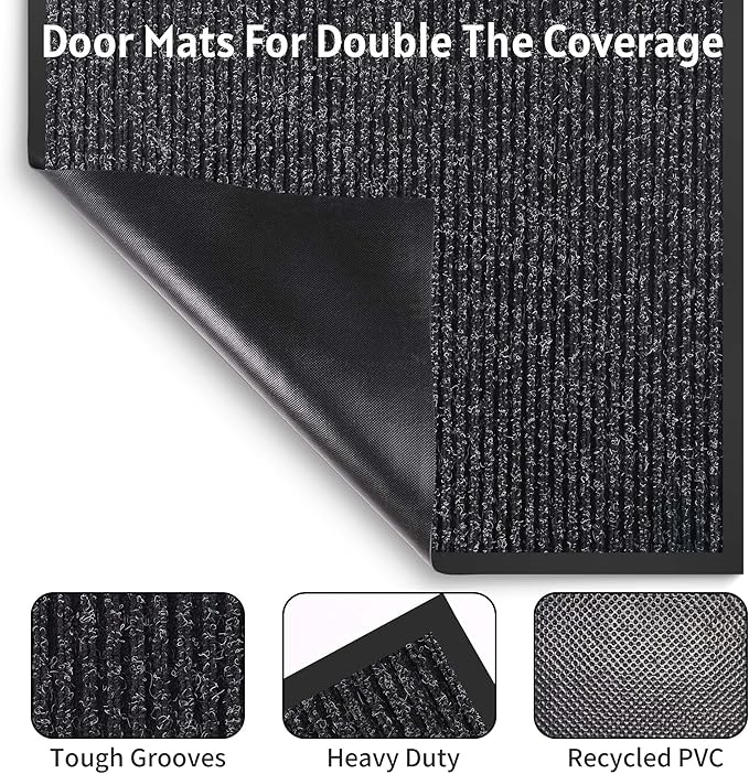 Front Door Mat Indoor Outdoor Entrance, 30" x 48" Dirt Resistant and Absorbent Door Mat, TPR Backing Non-Slip Doormats, Easy to Clean, Low Profile Welcome Floor Mat for Outside Entry