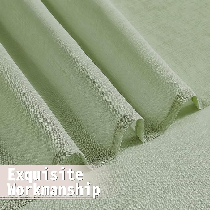 Tollpiz Sheer Door Curtains Closet Linen Textured Curtain Sheers Doorway Light Filtering Voile Patio Door Rod Pocket Curtains French Door, 54 x 80 inches Long, Sage Green, Set of 1 Panel