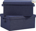 HOONEX Foldable Storage Bins with Lids, Pack of 2, Storage Boxes with 2 Carrying Handles and Heavy Cardboard, 16.5" L x 11.8" W x 7.5" H for Shoes, Clothes, Blue