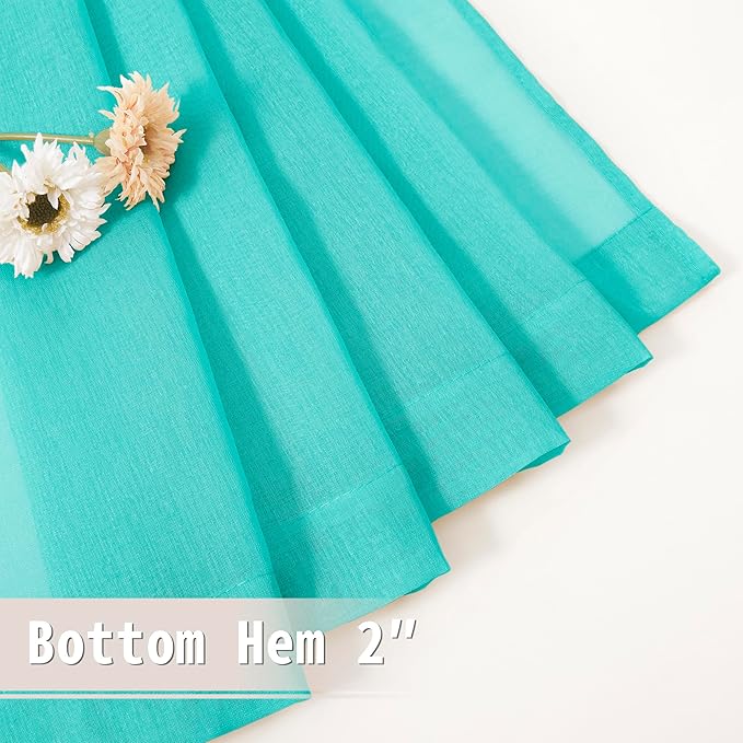 Tollpiz Small Sheer Door Curtain Closet Linen Textured Curtain Sheers Doorway Light Filtering Voile French Door Rod Pocket Curtains Patio Door, 25 x 40 inches Long, Aqua Blue, Set of 1 Panel
