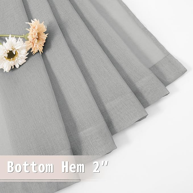 Tollpiz Sheer Curtain Closet Linen Textured Curtain Sheers Doorway Light Filtering Voile French Door Rod Pocket Curtains Patio Glass Door, 25 x 80 inches Long, Silver Grey, Set of 1 Panel