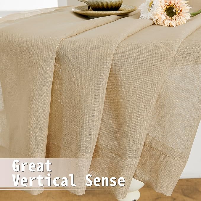 Tollpiz Short Sheer Door Curtains Closet Linen Textured Curtains Sheer Doorway Light Filtering Voile Patio Glass Door Rod Pocket Curtain French Door, 54 x 40 inches Long, Beige, Set of 1 Panel