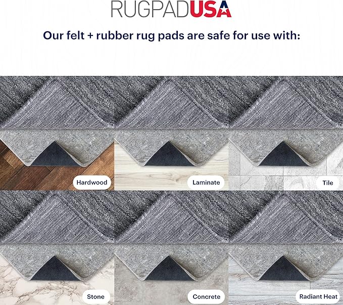 RUGPADUSA - Dual Surface - 2'x7' - 3/8" Thick - Felt + Rubber - Enhanced Non-Slip Rug Pad - Adds Comfort and Protection - for Hard Surface Floors