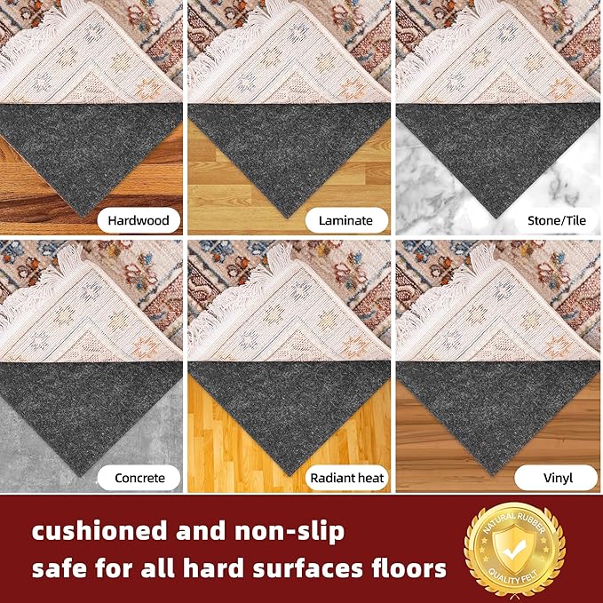 BAGAIL Felt and Natural Rubber Backing Rug Pads 1/4” Thick, 2 x 10 Ft Non Slip Carpet Gripper Keep Rugs in Place, Under Area Rug Protective Cushioned Pads, Carpet Runners, Hardwood Floors Protection