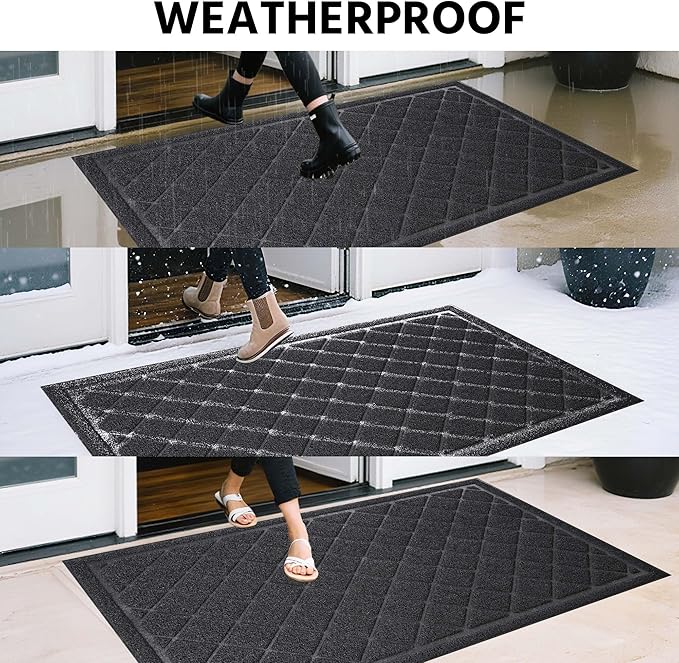 Front Door Mat Indoor Outdoor Entrance, 30" x 36" Heavy Duty All-Season All-Weather Waterproof Doormat Trap Dirt and Moisture Easy Clean Low Profile Patio Porch Entryway Mat