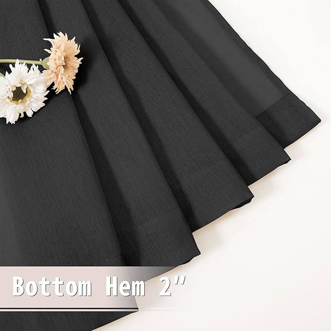 Tollpiz Short Sheer Curtains Closet Linen Textured Curtains Sheer Doorway Light Filtering Voile Patio Glass Door Rod Pocket Curtain French Door, 54 x 40 inches Long, Black, Set of 1 Panel