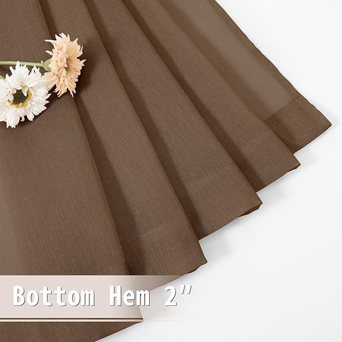 Tollpiz Short Sheer Door Curtain Closet Linen Textured Curtain Sheers Doorway Light Filtering Voile Patio Glass Door Rod Pocket Curtains French Door, 54 x 54 inches Long, Brown, Set of 1 Panel