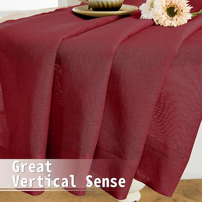Tollpiz Sheer Curtains Closet Linen Textured Curtain Sheers Doorway Light Filtering Voile Patio Glass Door Rod Pocket Curtains French Door, 54 x 80 inches Long, Burgundy Red, Set of 1 Panel