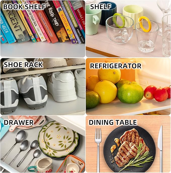 Shelf Liners for Kitchen Cabinets Non-Adhesive & Washable,Non Slip Cabinet Liners for Shelves Waterproof & Oil Proof,Clear Plastic Drawer Liner,Easy to Cut & Food-Grade EVA 12 Inches x 10 FT CP-1210