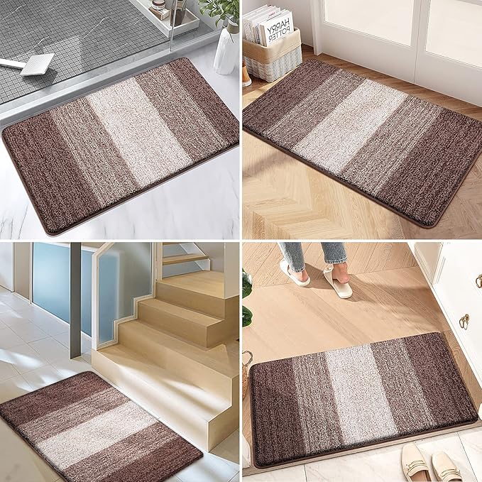 Kitinjoy Indoor Outdoor Door Mat, 71x47 Non-Slip Absorbent Dirt Trapper, Low-Profile Washable Inside Entrance Front Floor Mat, Sturdy Soft Entry Doormats for Entryway, Brown